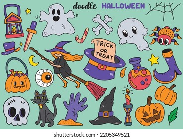 Hand drawn style halloween objects doodle objects vector illustration for banner poster flyer