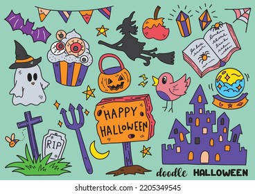 Hand drawn style halloween objects doodle objects vector illustration for banner poster flyer