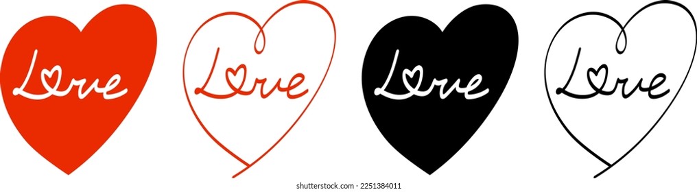 hand drawn style heart line and letter set