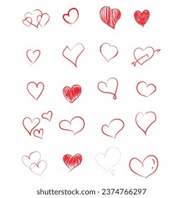 Hand drawn style of hearts design elements for valentine's day.