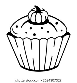 A hand drawn style icon of baking pumpkin 
