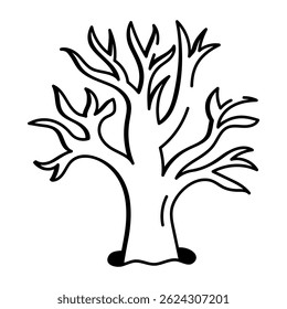Un icono de estilo dibujado a mano de árbol desnudo

