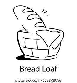 Hand drawn style icon of bread loaf basket 

