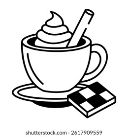 A hand drawn style icon of a cappuccino cup 

