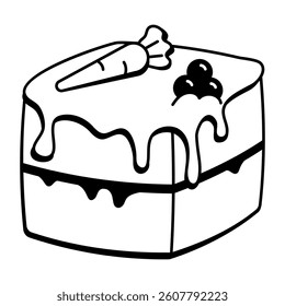 A hand drawn style icon of a carrot cake 

