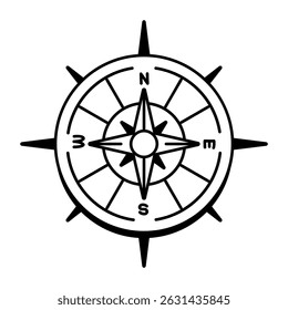 Un icono de estilo dibujado a mano de brújula celestial
