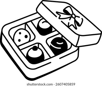 A hand drawn style icon of chocolates box 
