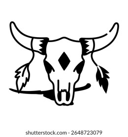 Um ícone de estilo desenhado à mão do crânio da vaca
