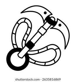 A hand drawn style icon of curved hook object
