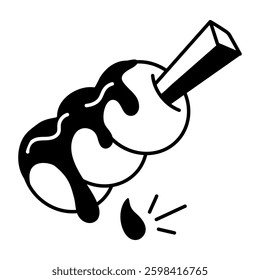 A hand drawn style icon of dango stick with dripping sauce 
