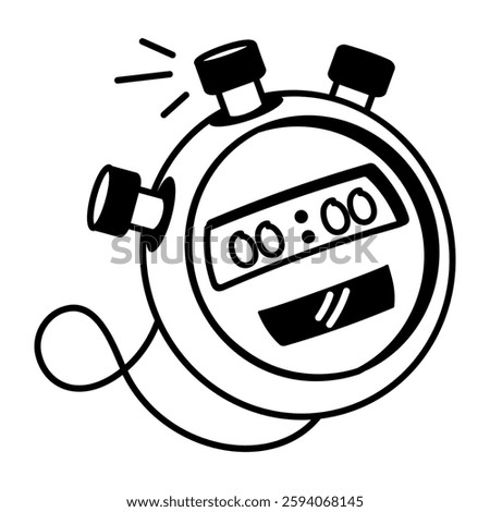A hand drawn style icon of digital stopwatch 
