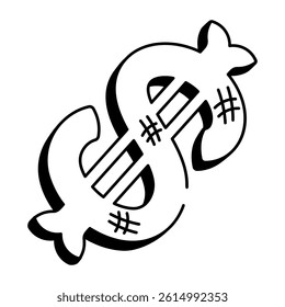 A hand drawn style icon of dollar sign tattoo
