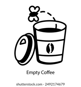 Un icono de estilo dibujado a mano de taza de café vacía 