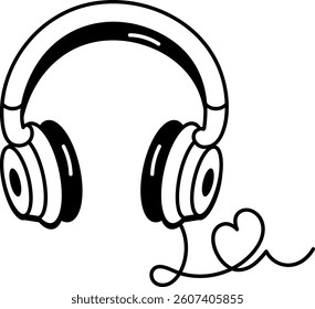 A hand drawn style icon of music headphones 

