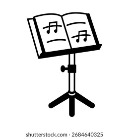 Um ícone de estilo desenhado à mão de suporte de nota com livro de música

