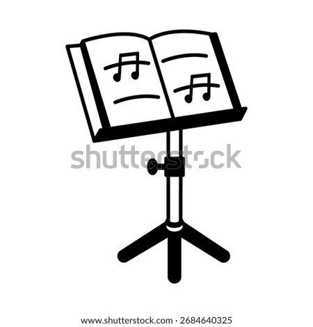 A hand drawn style icon of note stand with music book

