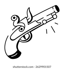 Um ícone de estilo desenhado à mão representando uma pistola pirata

