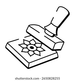 Un icono de estilo dibujado a mano que representa un sello de flor
