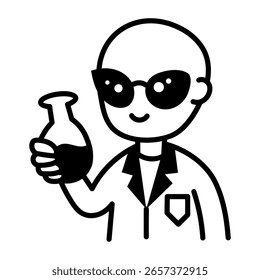A hand drawn style icon representing an alien scientist
