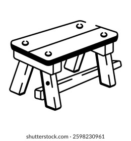 A hand drawn style icon of a rustic table 

