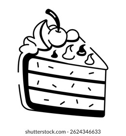 A hand drawn style icon showing a cake slice 
