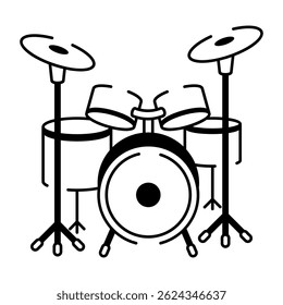 A hand drawn style icon showing a full drum set