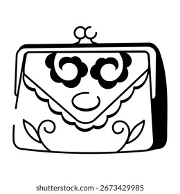 Un icono de estilo dibujado a mano que muestra una bolsa de cuero

