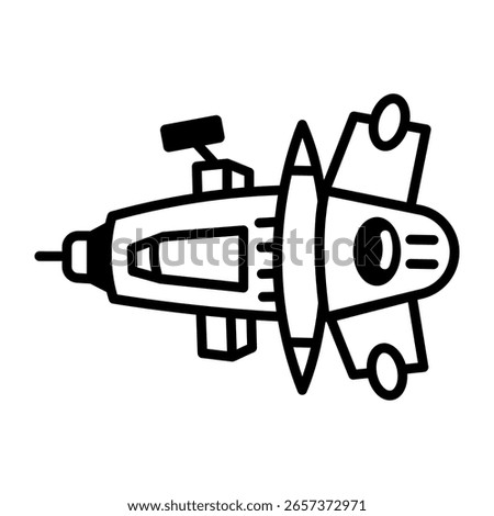 A hand drawn style icon showing a space cruiser
