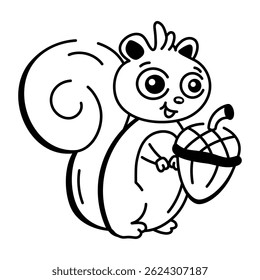 A hand drawn style icon of squirrel eating 
