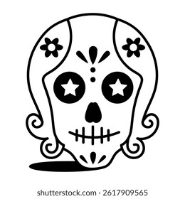 A hand drawn style icon of a sugar skull 
