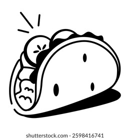 A hand drawn style icon of taco food 
