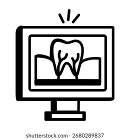 Ícone de estilo desenhado à mão de um dente exibido no raio x

