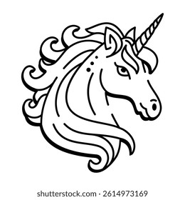 A hand drawn style icon of unicorn head tattoo
