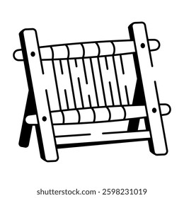 A hand drawn style icon of weaving loom 
