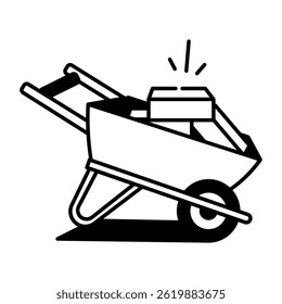 A hand drawn style icon of a wheelbarrow 
