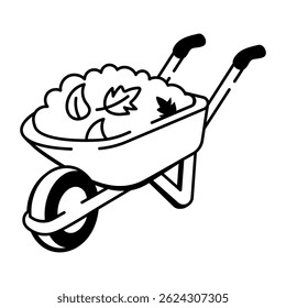 A hand drawn style icon of wheelbarrow 
