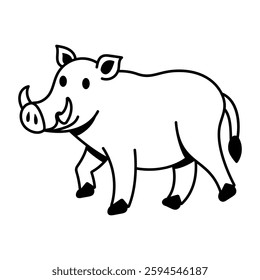 A hand drawn style icon of wild warthog 