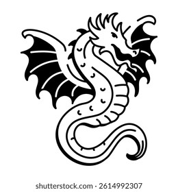 A hand drawn style icon of winged serpent tattoo
