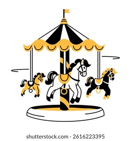 A hand drawn style illustration of a carousel 
