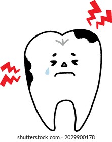 a hand drawn style illustration of a crying tooth character