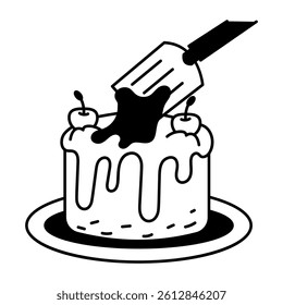 A hand drawn style illustration of decorating cake 
