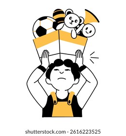 A hand drawn style illustration showing kid toys 
