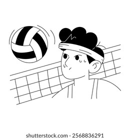 A hand drawn style illustration of sweating volleyball player 

