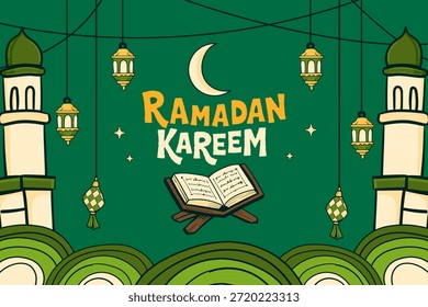 Fondo islámico de estilo dibujado a mano. Ramadán kareem de fondo