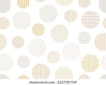 Hand drawn style knitting, stitching and plaid circles pattern background