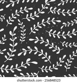 Hand drawn style laurels seamless pattern. Abstract chalkboard style repeat pattern in black and white.