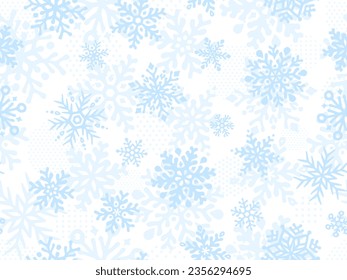 Hand drawn style light blue snowflakes with dotted circle pattern background illustration