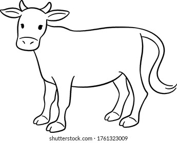 Hand drawn style line drawing illustration of ox