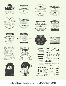 Hand Drawn Style Logos. Trendy Retro Vintage Insignias