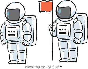 Hand drawn style loose illustration set of astronauts